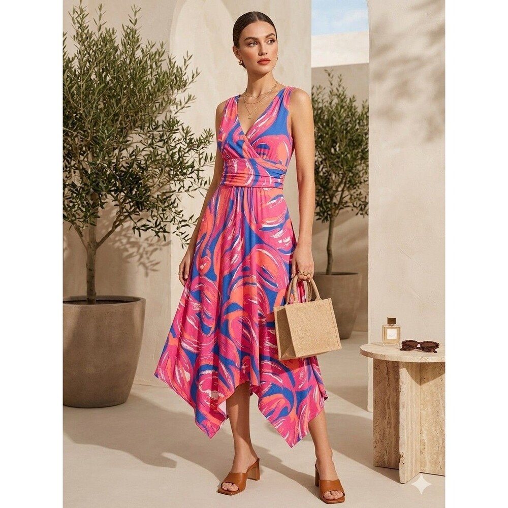 Lilly Pulitzer Sloane XXS Dress Plume Bloom Flamingo Pink Blue Midi Sharkbite